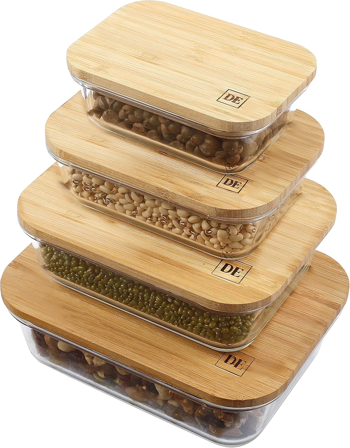 DE Glass Food Storage Containers with Bamboo Lids for Meal Prep