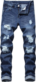 QIMYUM Mens Ripped Jeans Slim Fit Straight Leg - Comfortable smooth