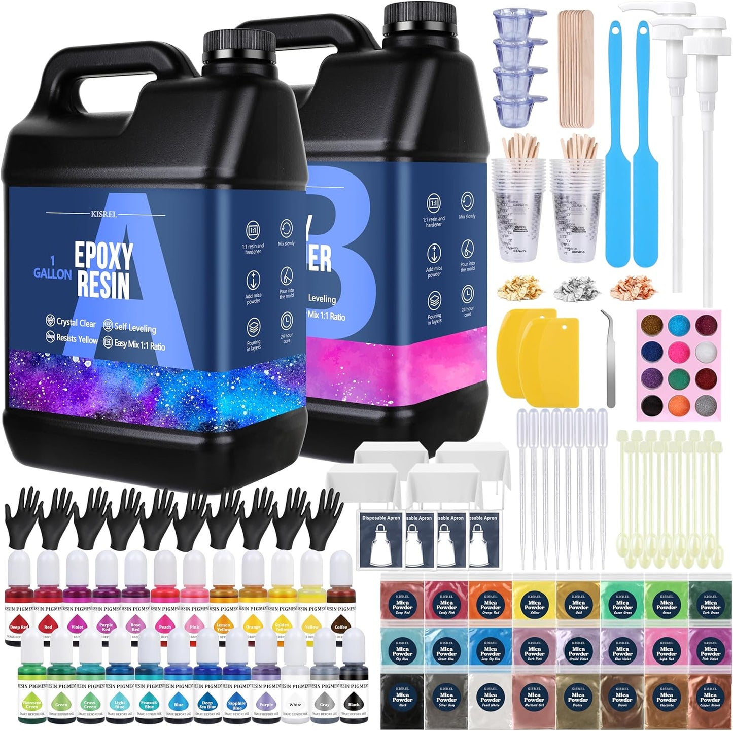 KISREL Epoxy Resin Kit - Clear 2 Gallon with 24 Pigments