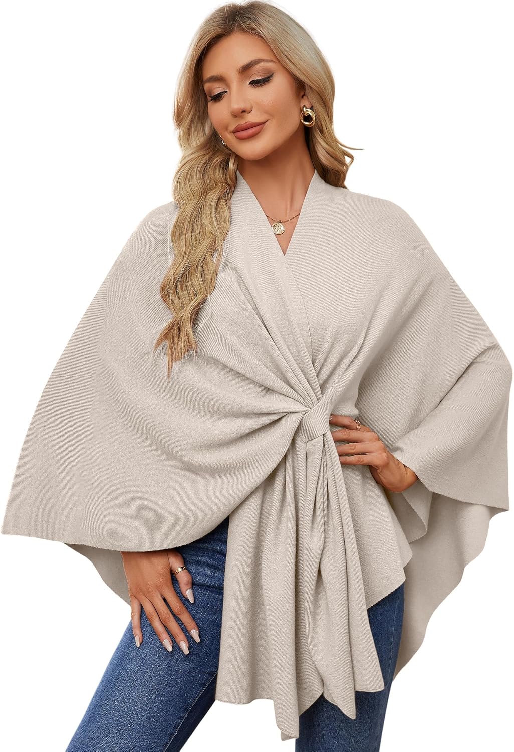 PULI Women's Elegant Shawl Wraps Soft Poncho Sweater