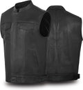 Motorcycle Leather Vest for Men with Concealed Pocket - Snap Front