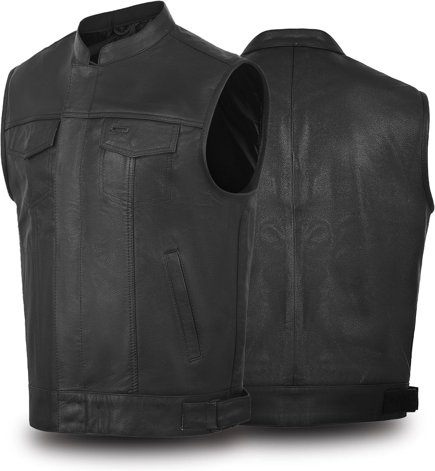 Touch&Torn Motorcycle Leather Vest for Men with Concealed Pocket