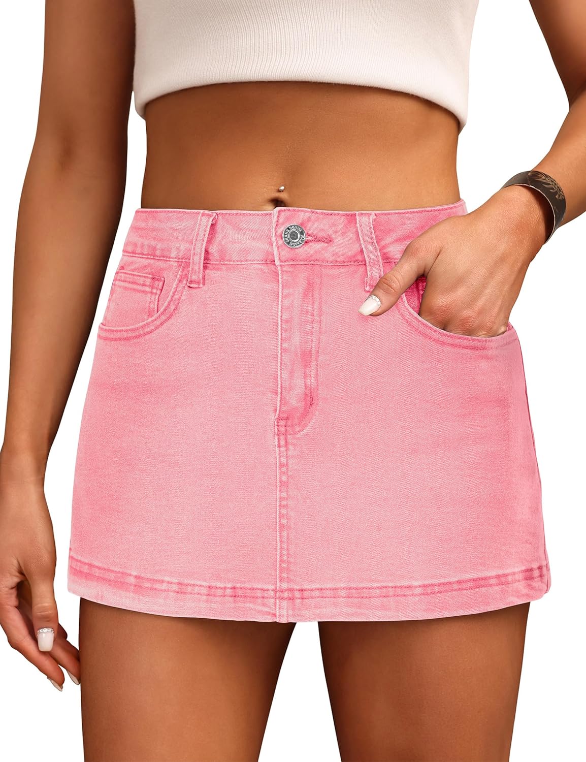 BISUAL Denim Skort for Women High Waist Mini Jean Skirt