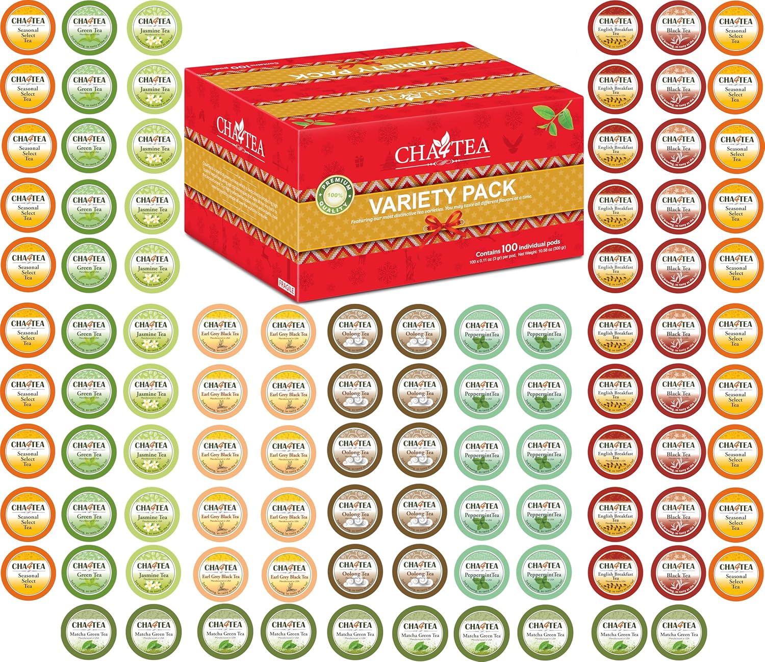 Cha4TEA 100-Count Variety Pack Tea for Keurig Brewers