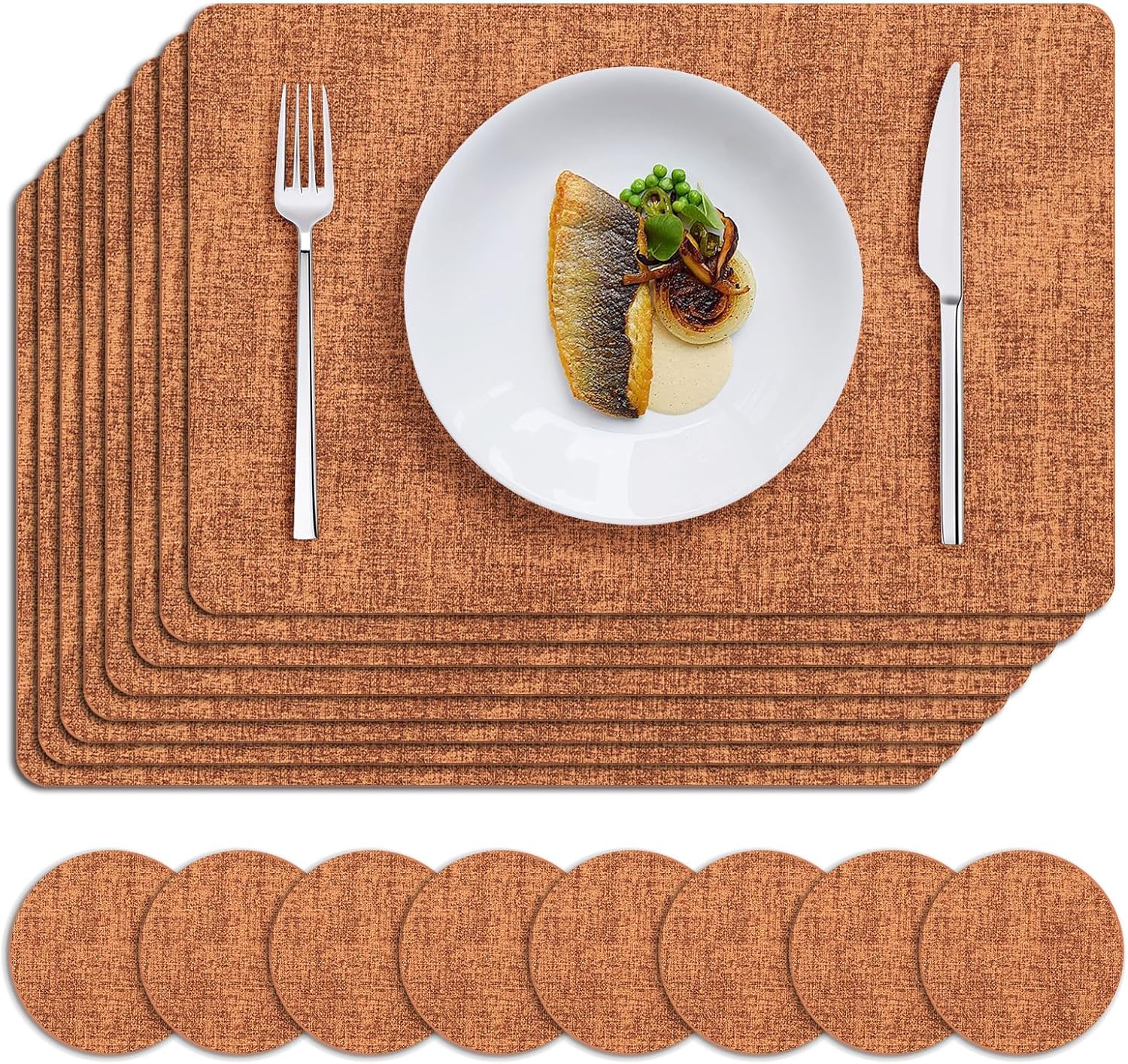 MOSAYT Placemats Set of 8, Waterproof Faux Leather Mats