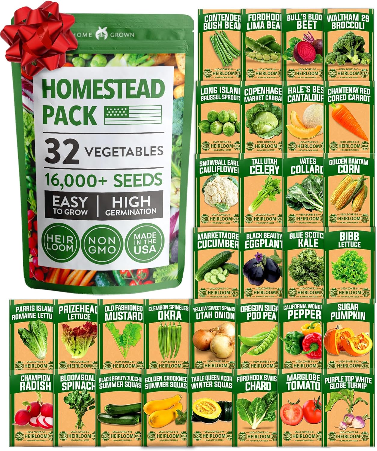 32 Heirloom Vegetable and Fruit Seeds for Planting - Non-GMO