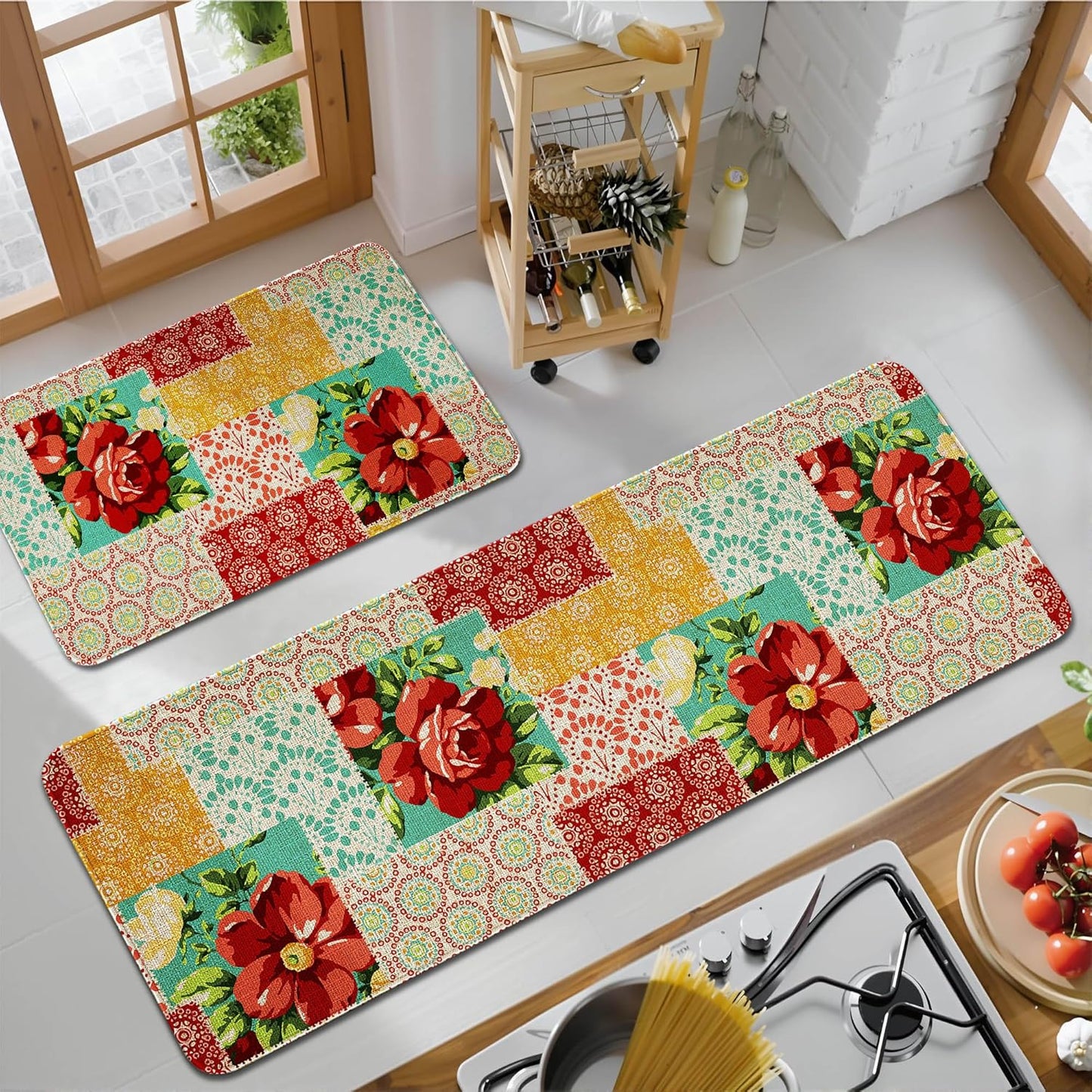 Kitchen Mats for Floor Set of 2 Non Skid Washable Rugs