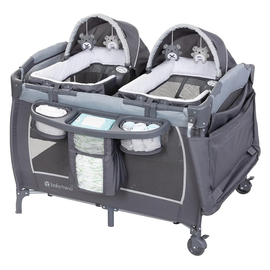 Baby Trend Lil Snooze Deluxe III Playard for Twins in Cozy Grey