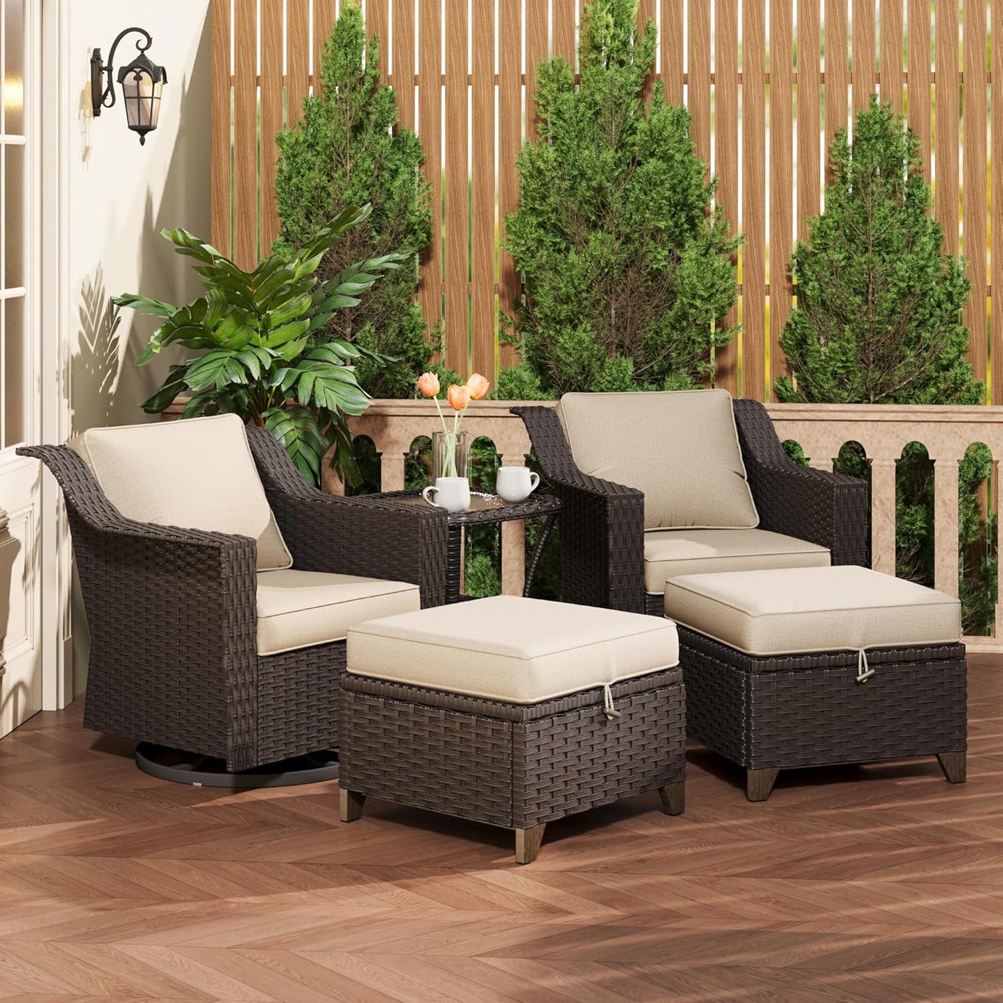 5 Pieces Patio Conversation Furniture Set with Swivel Chairs