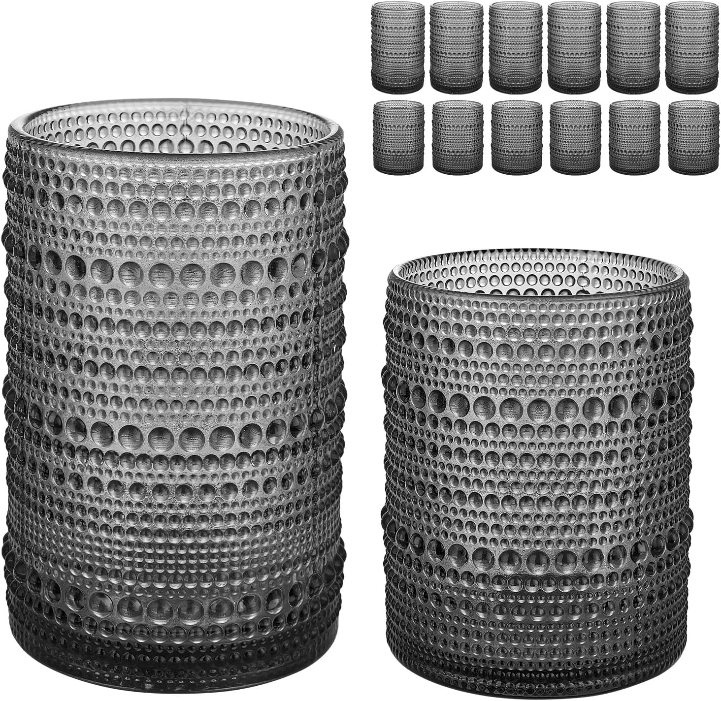Hobnail Drinking Glasses Set of 12 for Vintage Style Drinks