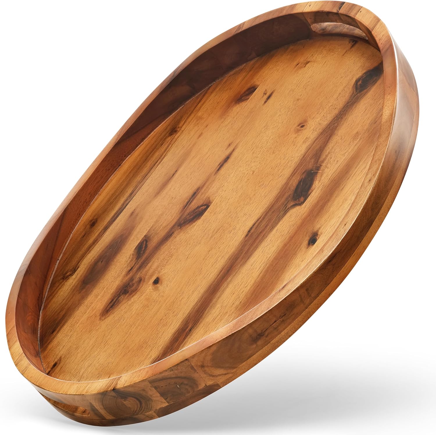 Acacia Oval Wooden Serving Tray - Elegant 16.5in x 13in Design