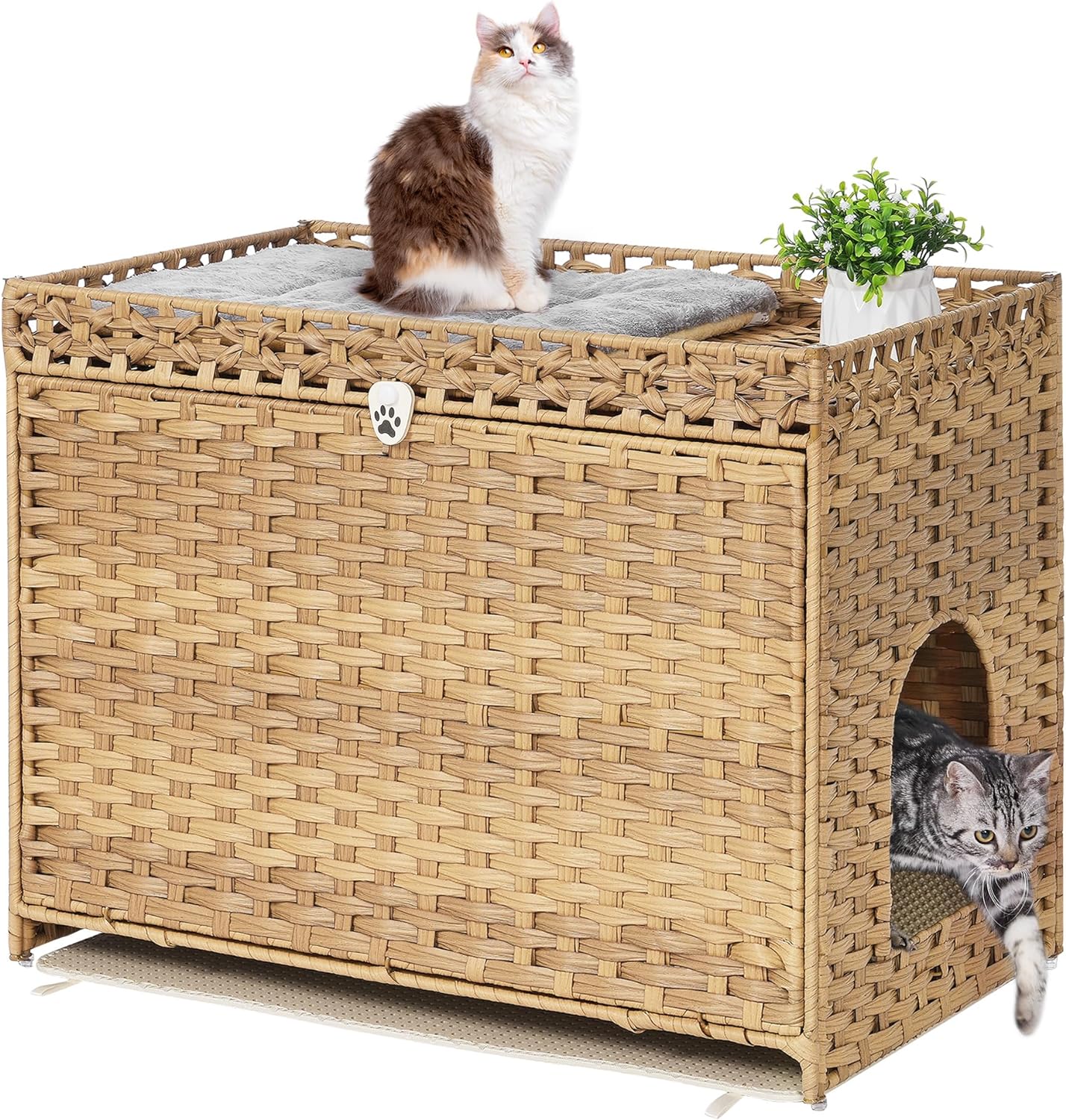 Cat Litter Box Enclosure with Soft Litter Mat for Comfort