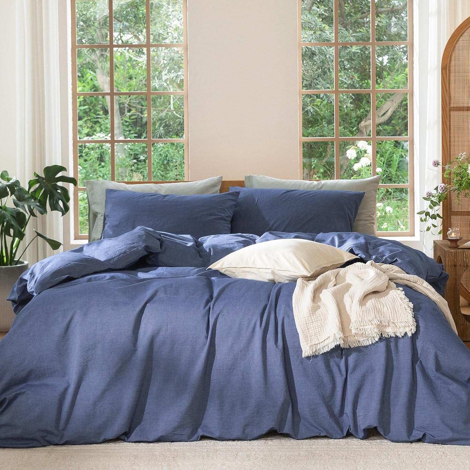MooMee Bedding Duvet Cover Set in Heathered Blue for Twin Size