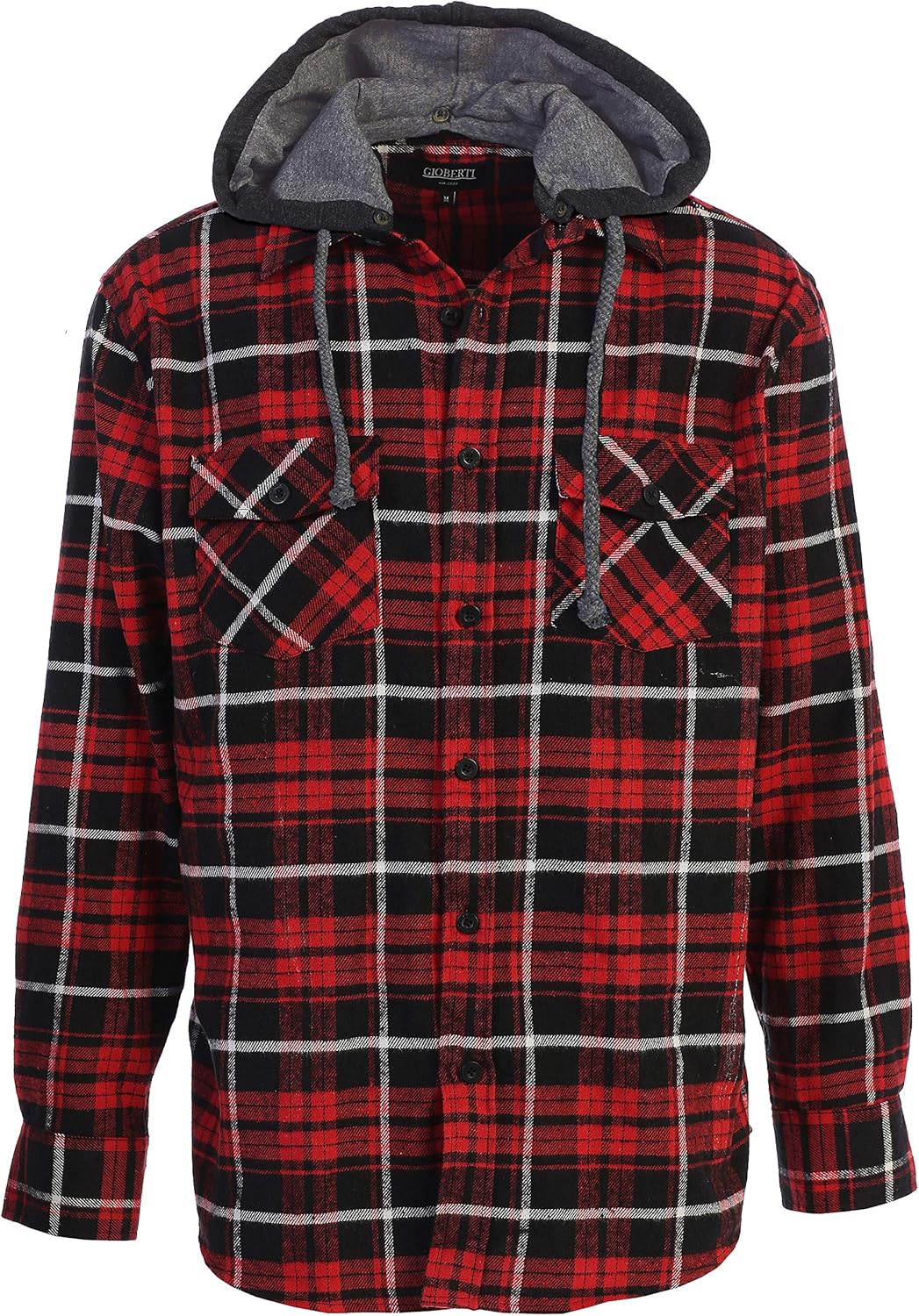 GIOBERTI Men's Plaid Flannel Shirt - 100% Cotton, Removable Hoodie - China
