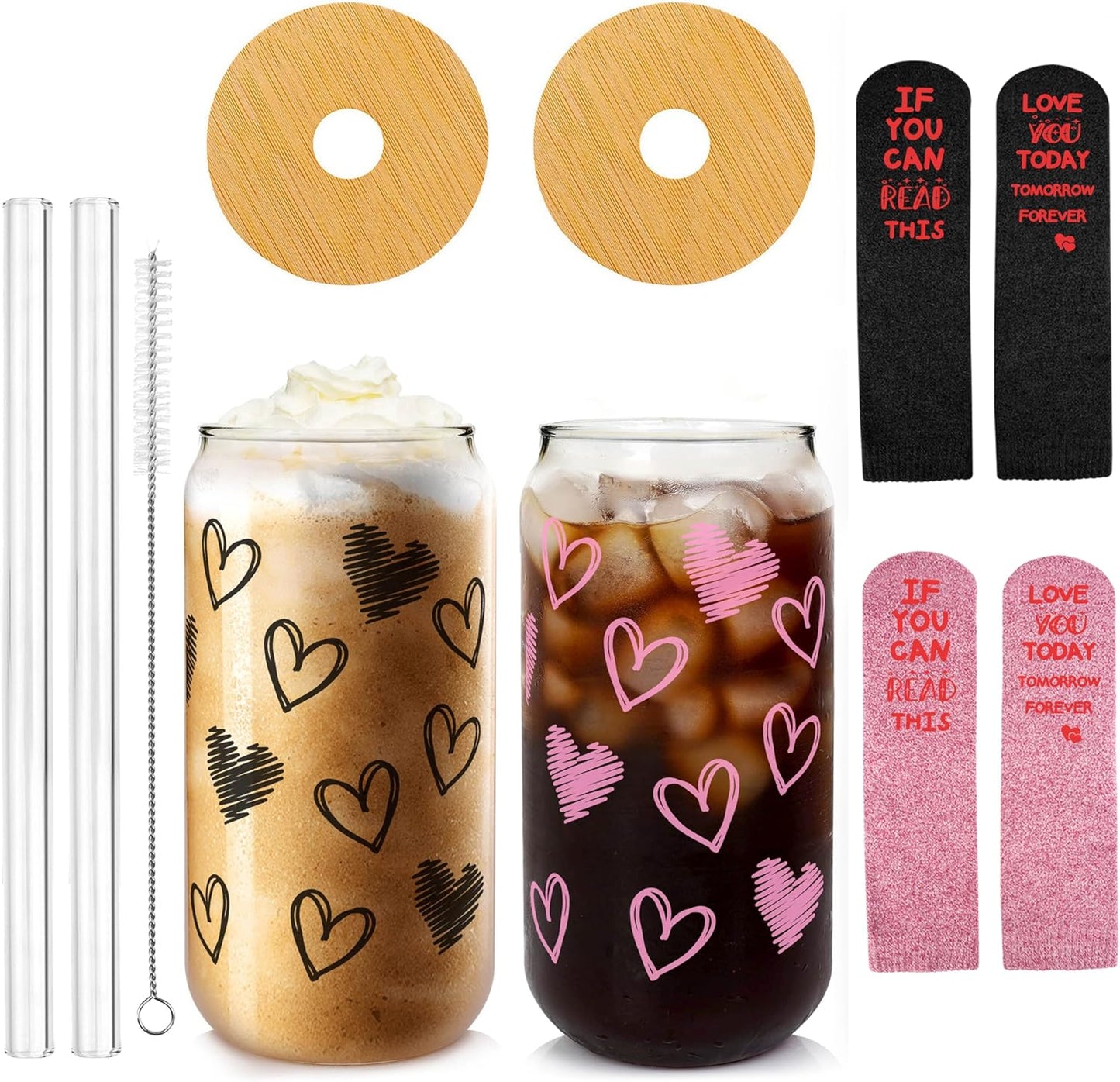 Love-themed Glass Cups & Socks Set