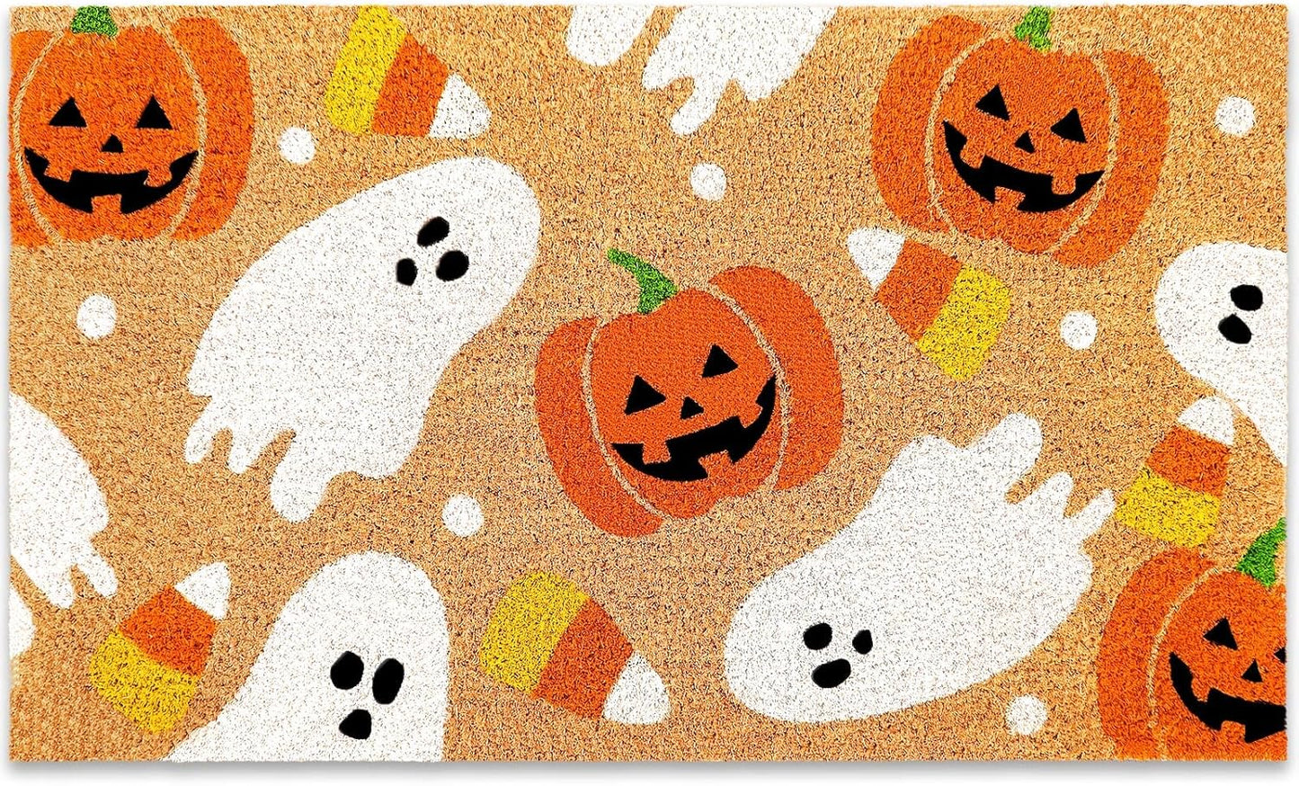 Halloween Natural Coir Doormat with Ghosts and Pumpkins Design