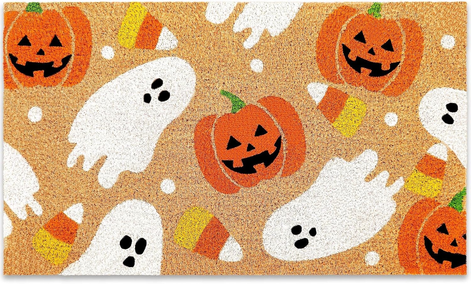 Halloween Natural Coir Doormat with Ghosts and Pumpkins Design