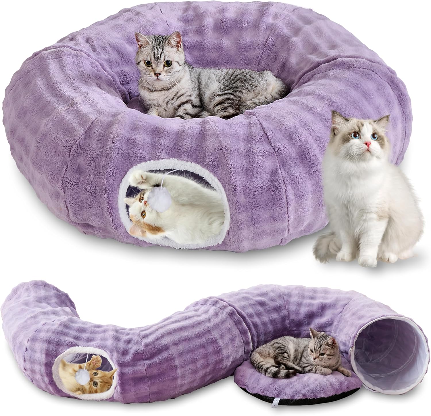 Bubble Cat Tunnel for Indoor Cats with Cozy Donut Bed