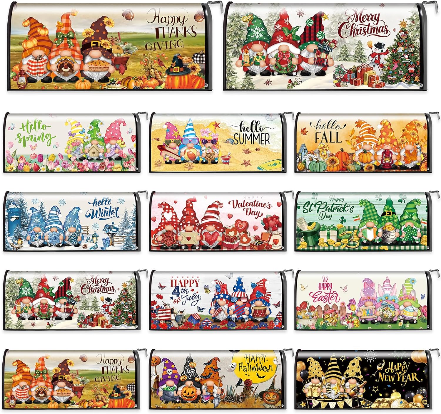 12 Pcs Seasonal Gnome Mailbox Covers for Year-Round Decor
