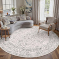 Grey Round Area Rug 8ft Vintage Carpet for Indoor Spaces
