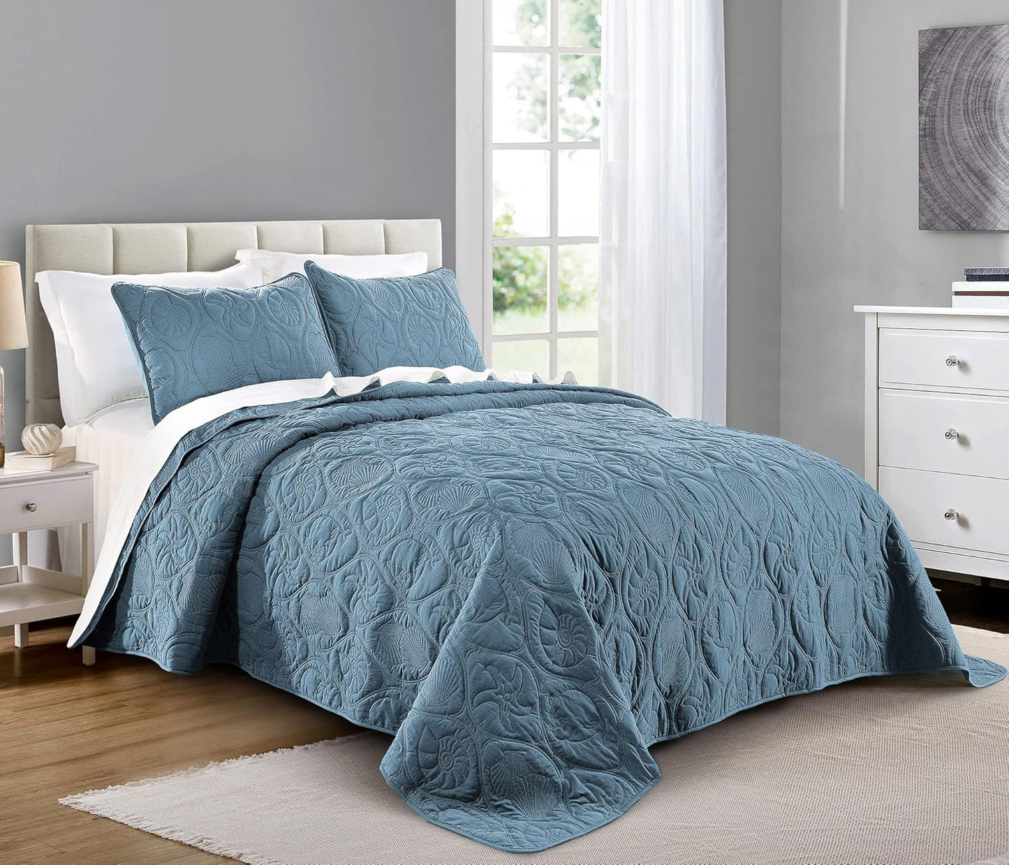 Pure Bedding Quilt Set King Size Ocean Star Pattern for Elegance