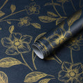 Floral Peel and Stick Wallpaper Navy Blue and Gold - Luxe Accent