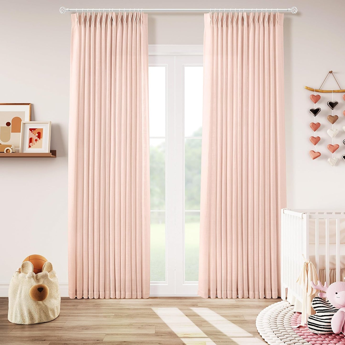 Light Pink Linen Curtains for Nursery and Baby Girls Bedroom