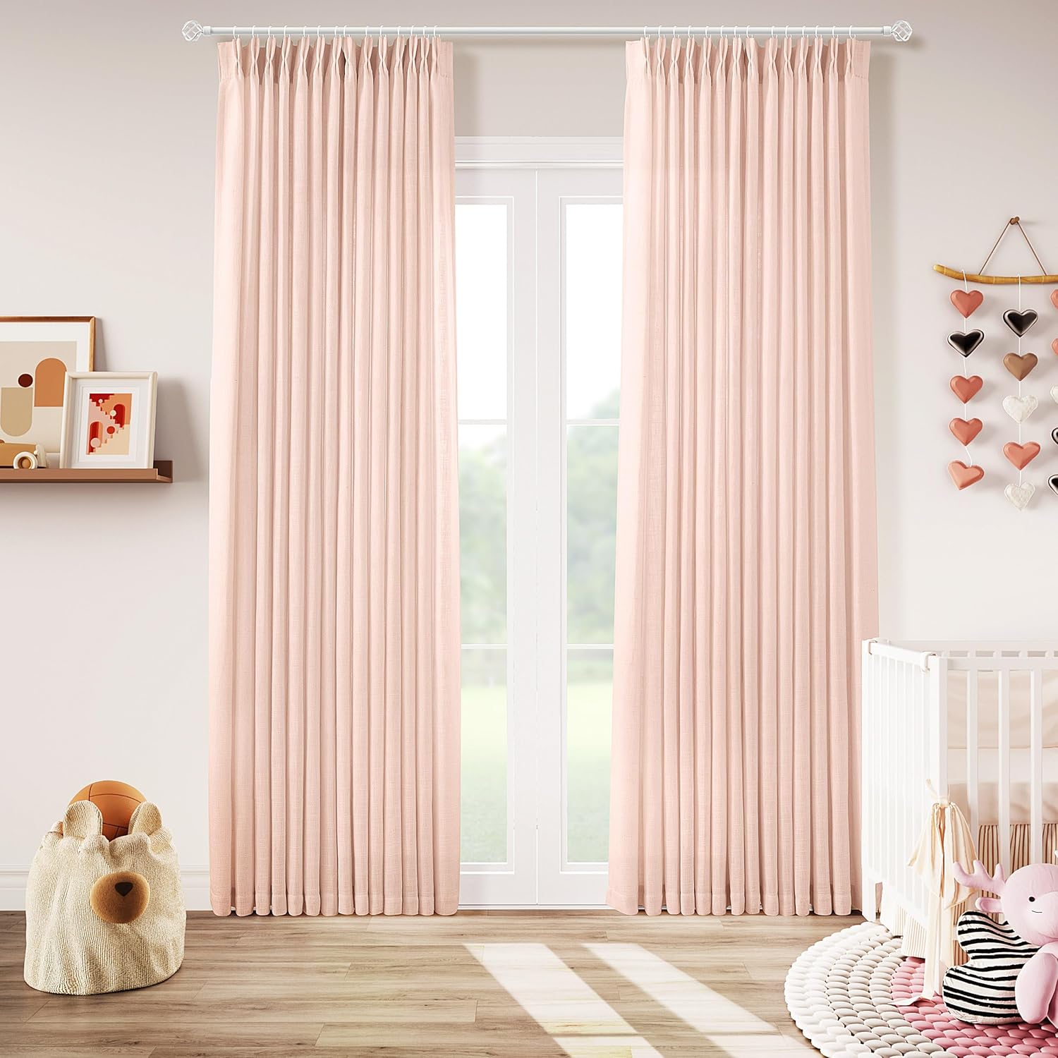 Light Pink Linen Curtains for Nursery and Baby Girls Bedroom