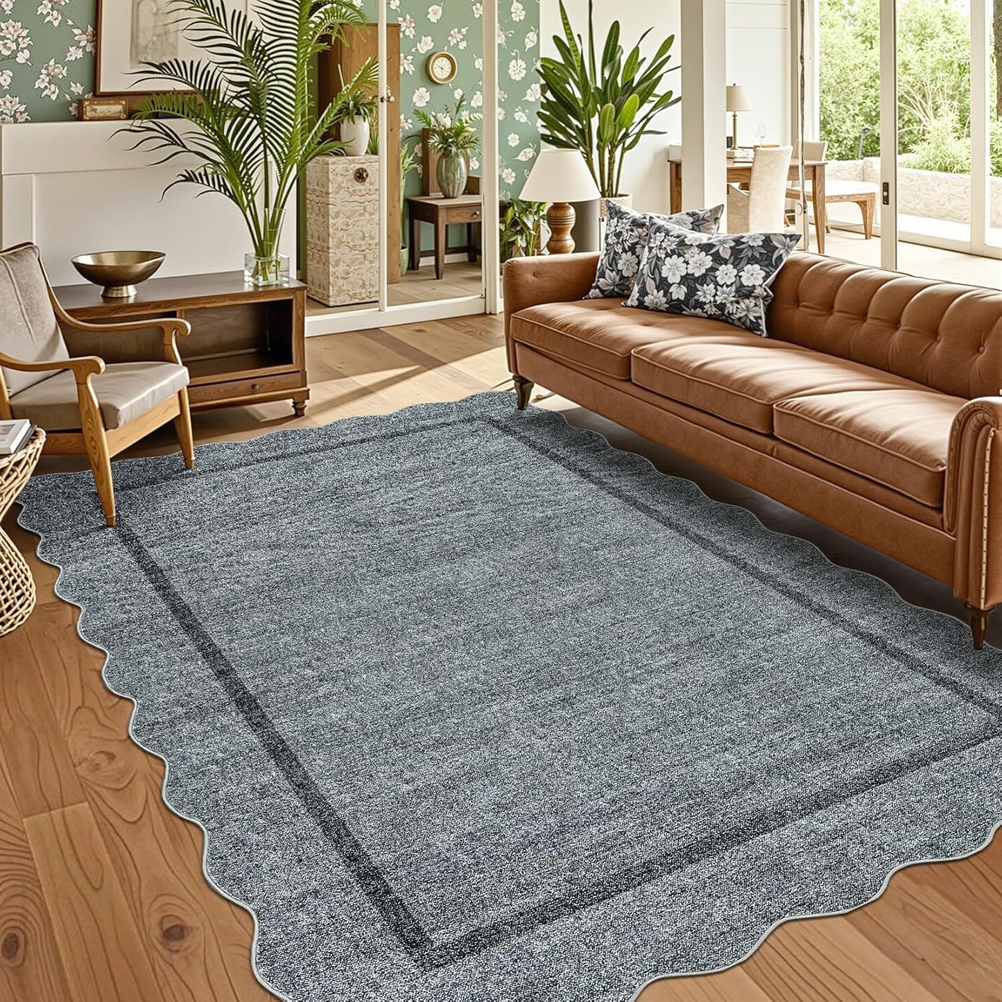 Scalloped Washable Area Rugs 5x7 for Living Room and Bedroom