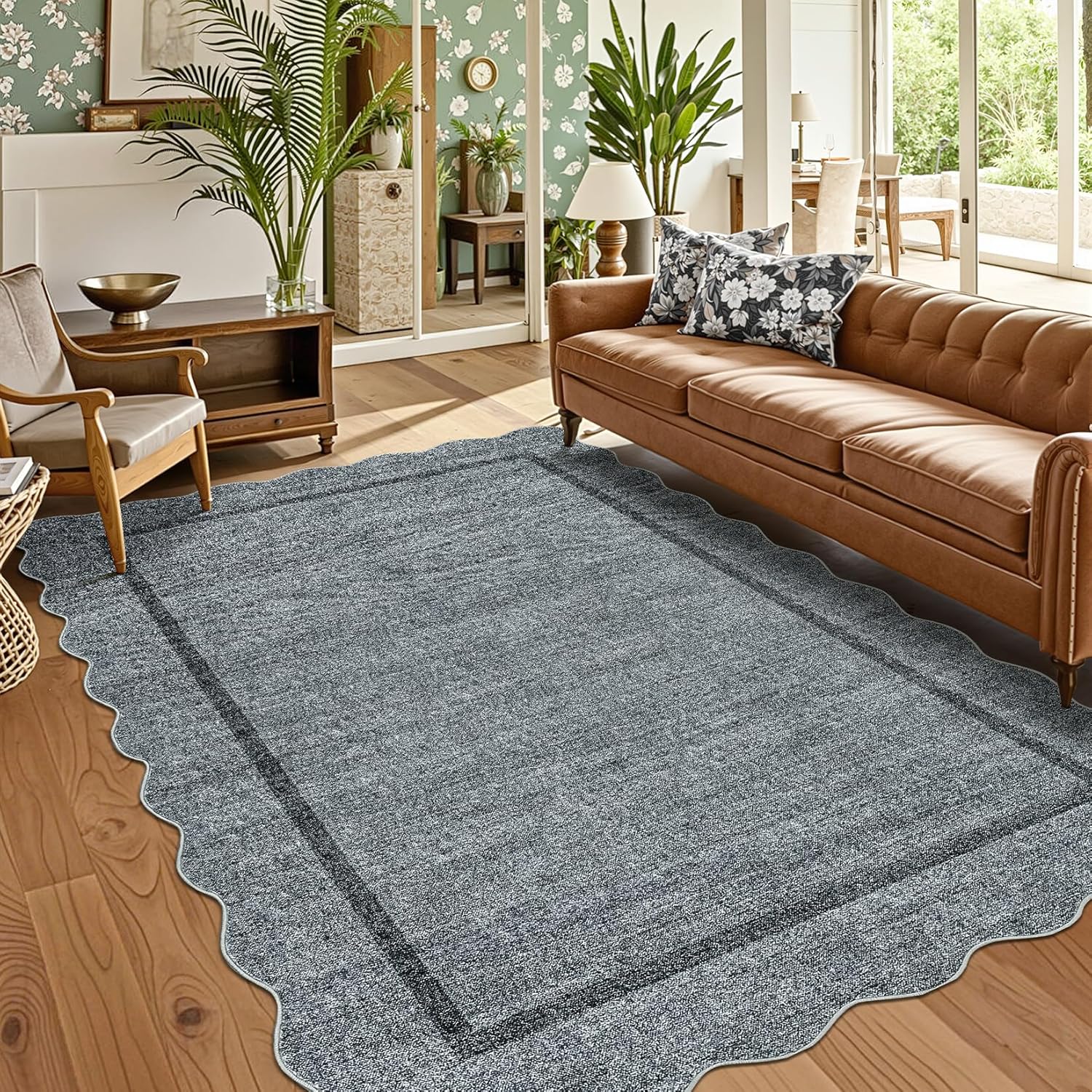 Scalloped Washable Area Rugs 5x7 for Living Room and Bedroom