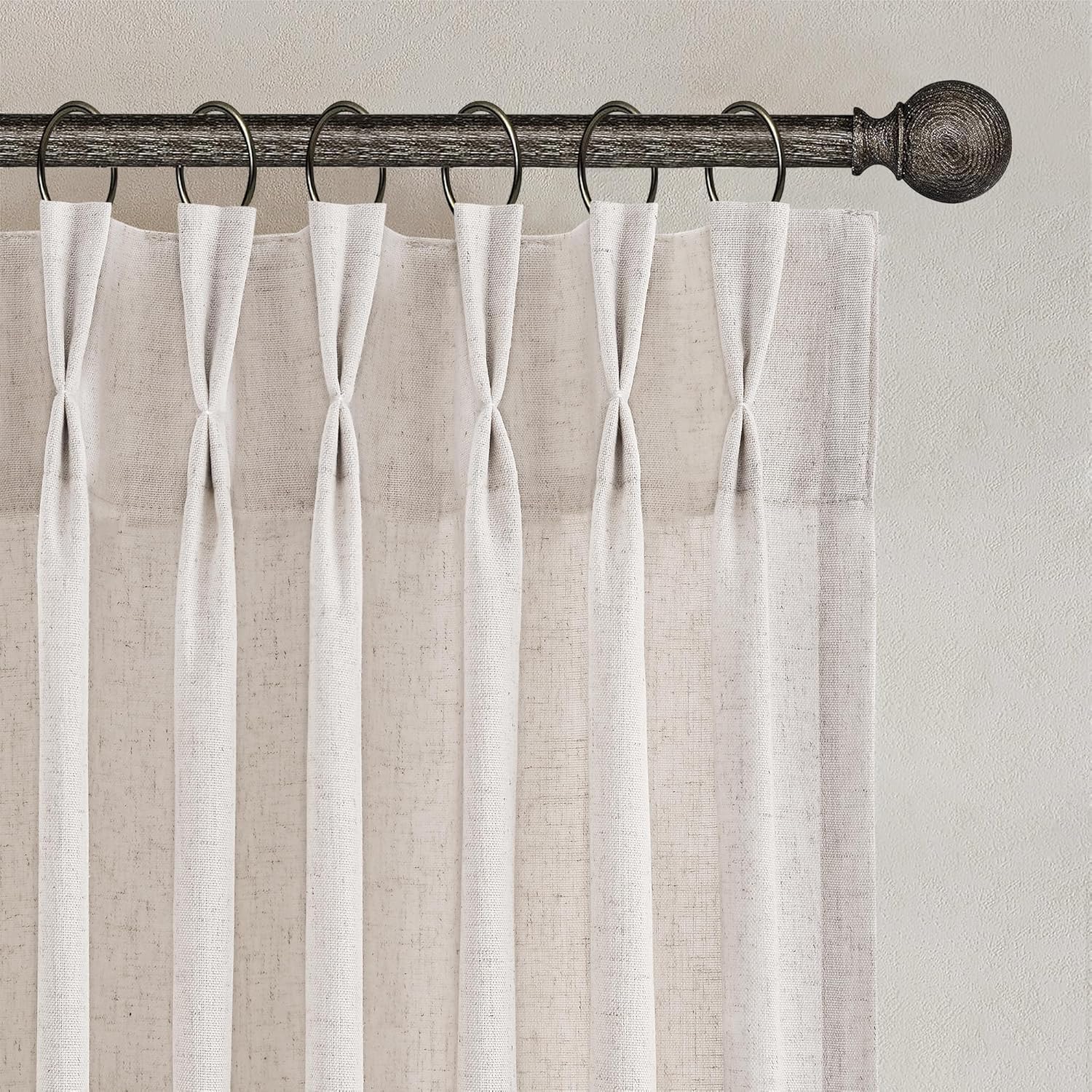 Natural Beige Pinch Pleated Semi Sheer Linen Curtains for Home