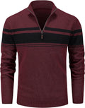 MAGCOMSEN Men's 1/4 Zip Cotton Striped Pullover - Warm Everyday Knit