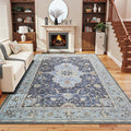 4x6 Washable Area Rug for Living Room, Navy Blue Vintage Design