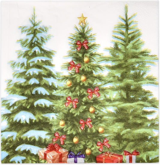 Elegant Xmas Cocktail Napkins - Festive Green Trees