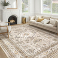 Vintage Living Room Area Rug 8x10 - Soft Washable Distressed Beige