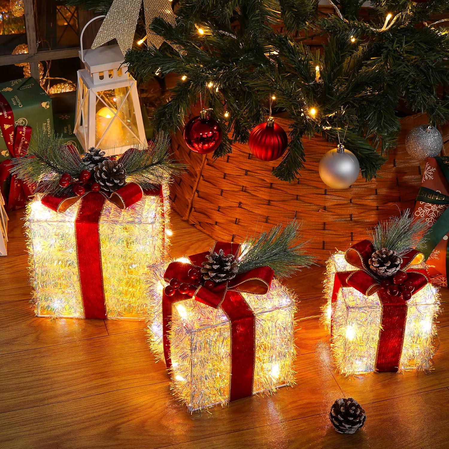 Set of 3 Lighted Gift Boxes for Christmas Decorations Indoor Outdoor
