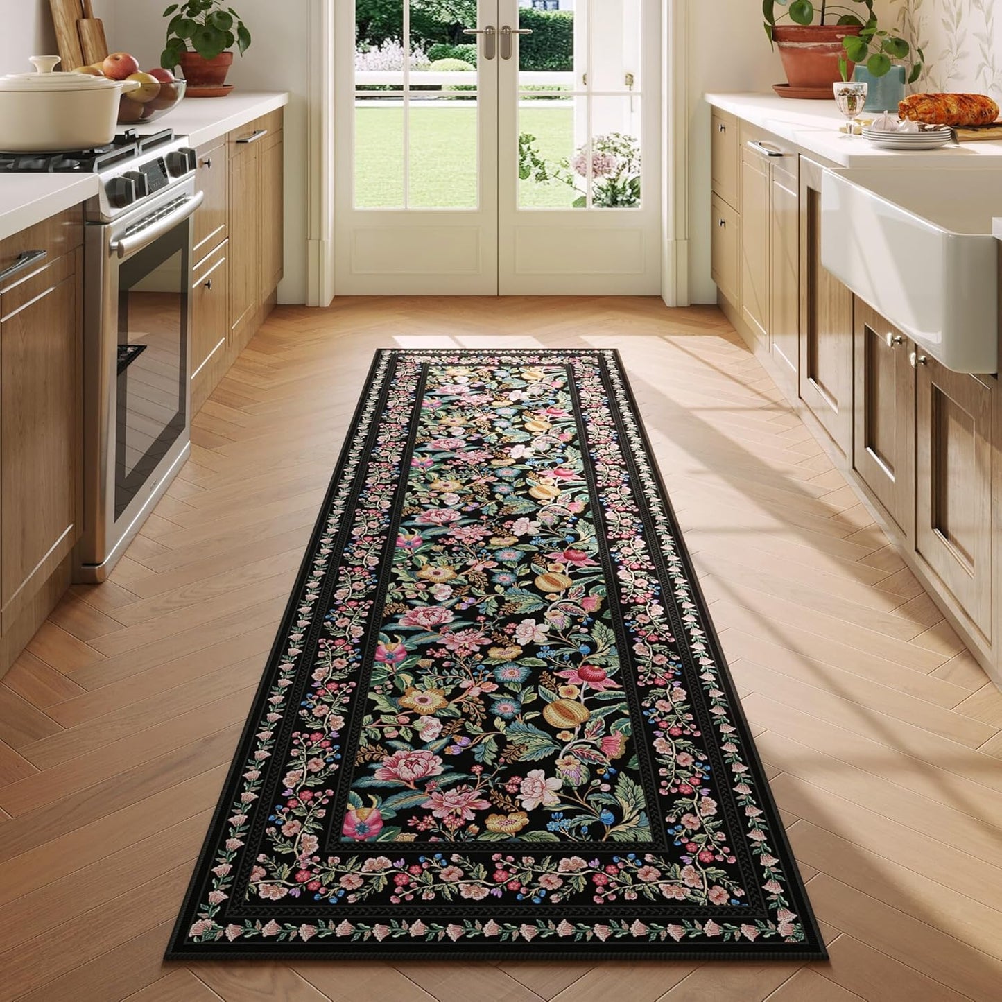 Runner Rug for Kitchen Non Slip Vintage Floral Soft Carpet