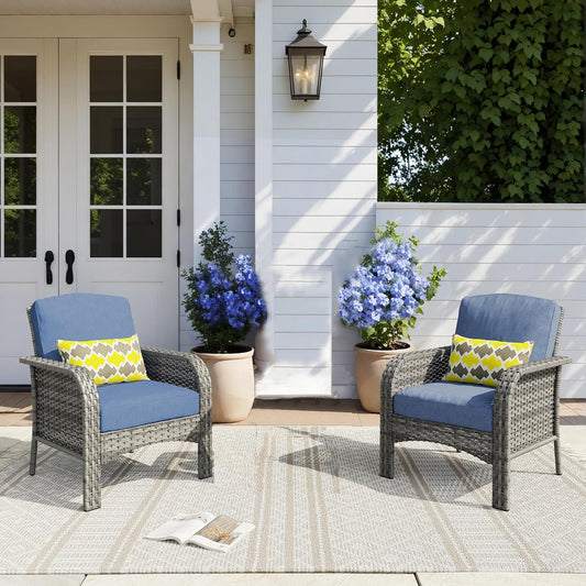 HOOOWOOO Patio Furniture Set: Comfy All Weather Wicker Chairs