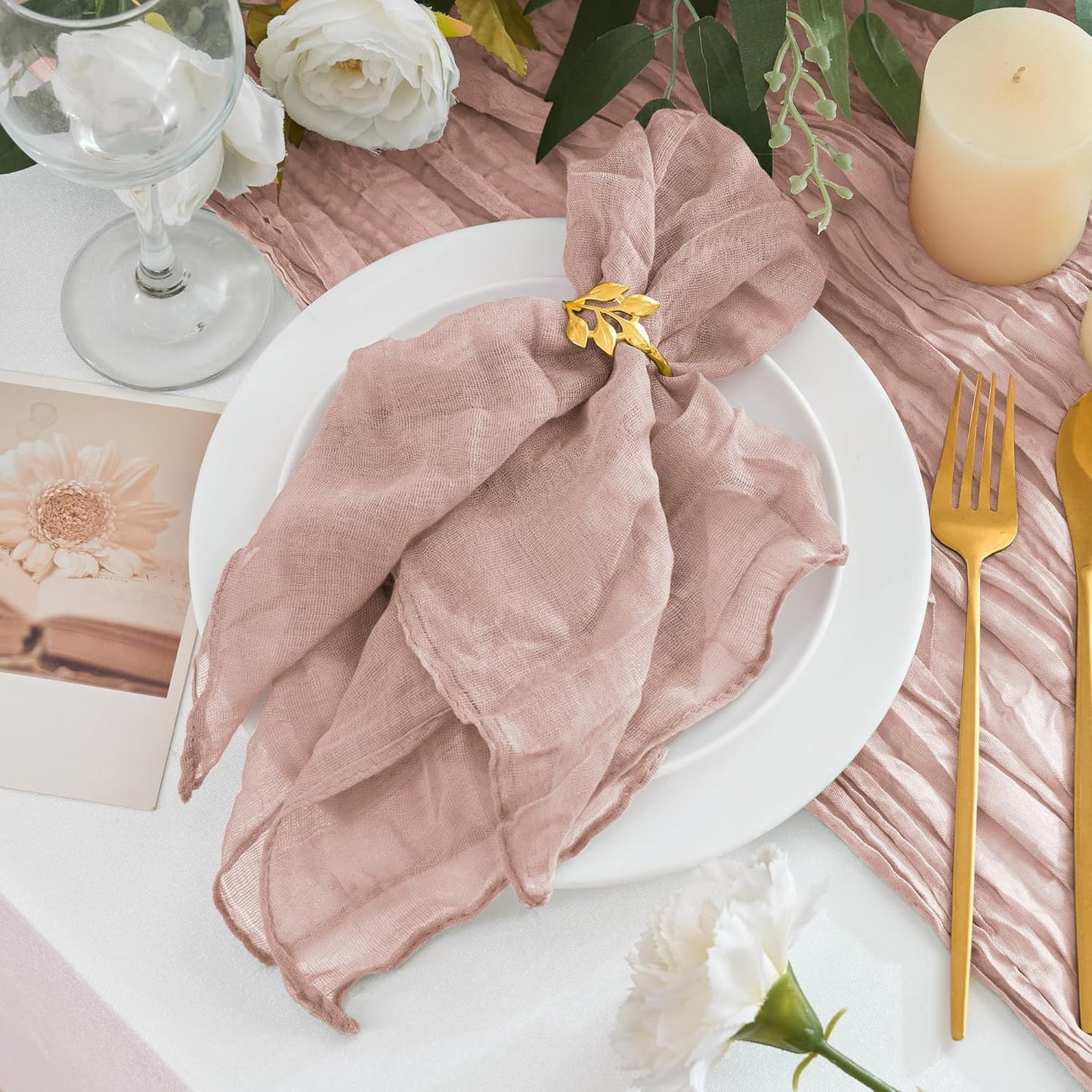 50 Pack Dusty Pink Cheesecloth Napkins for Rustic Table Decor