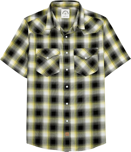 Dubinik Mens Short Sleeve Western Cowboy Plaid Snap Shirts