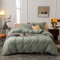 Washed Cotton Duvet Cover King Set Ultra Soft Olive Green