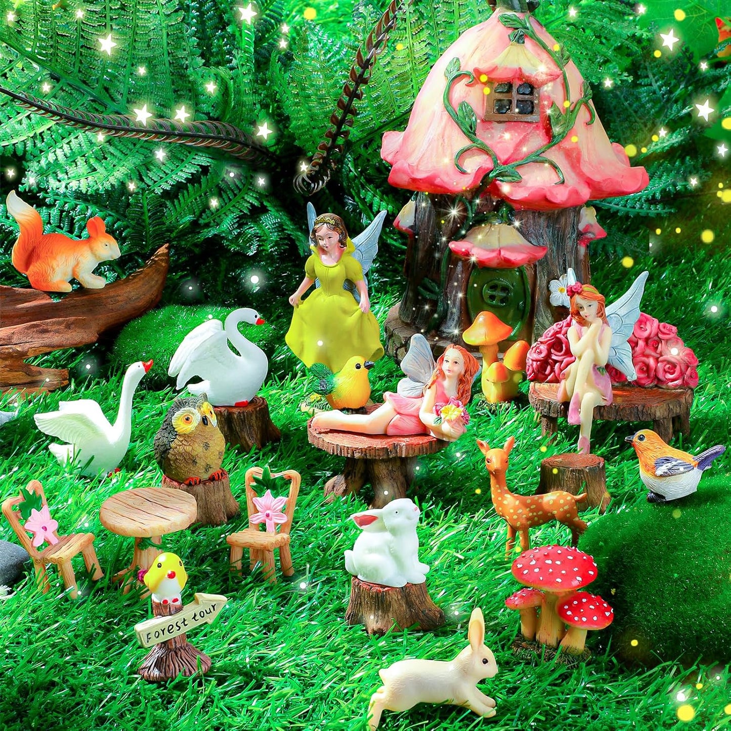 Soaoo Fairy House Garden Figurines Kit for Spring Decor