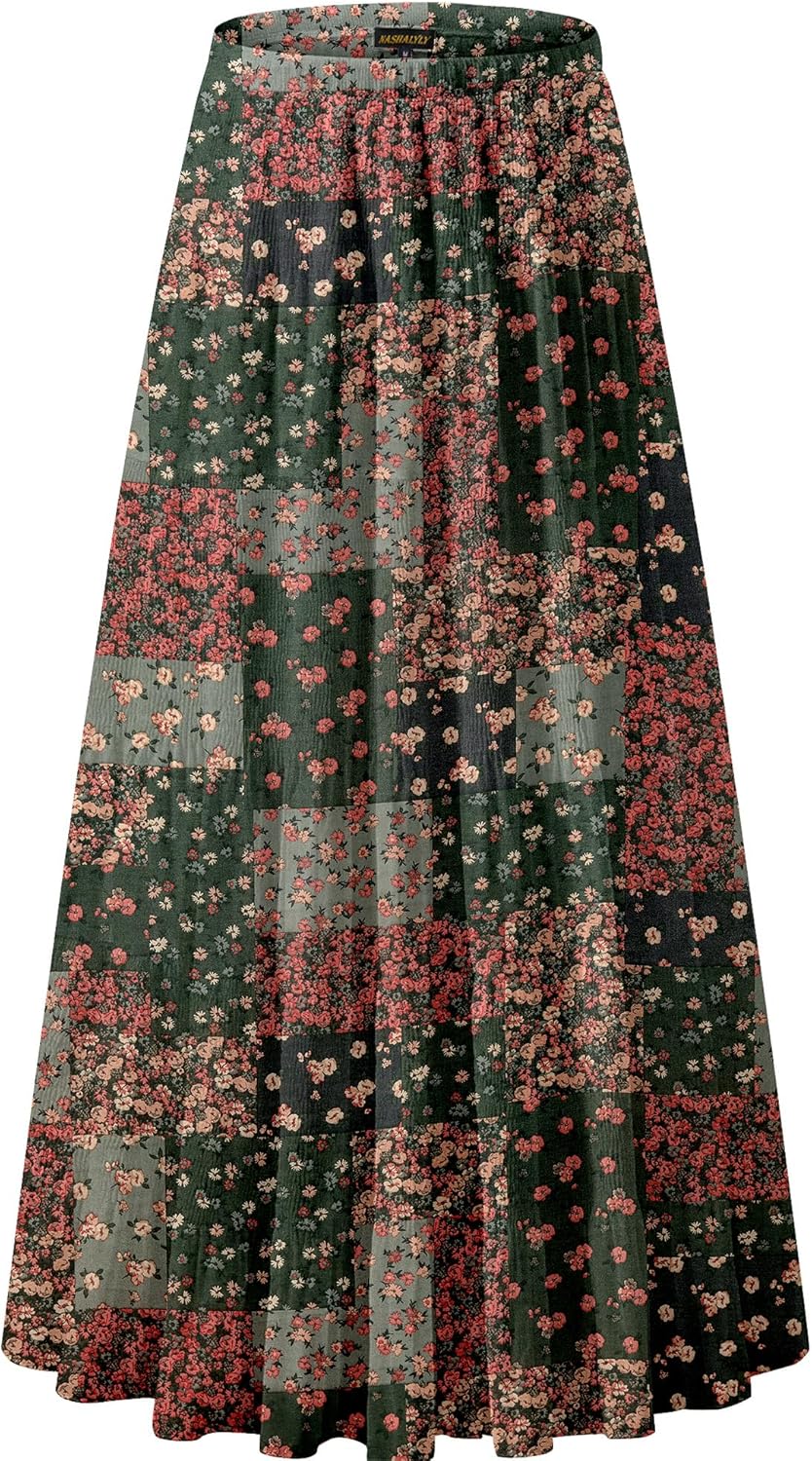 Chiffon Elastic High Waist Pleated A-Line Maxi Skirt for Women