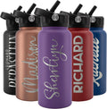 Personalized Water Bottle w/Straw & Lid, 32 oz - Insulated Purple