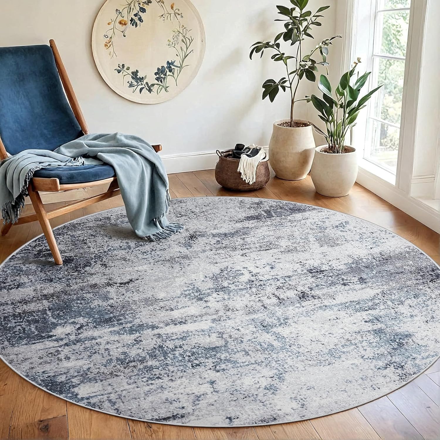 Round Rug 6ft Circle Rug Washable for Kitchen and Living Room