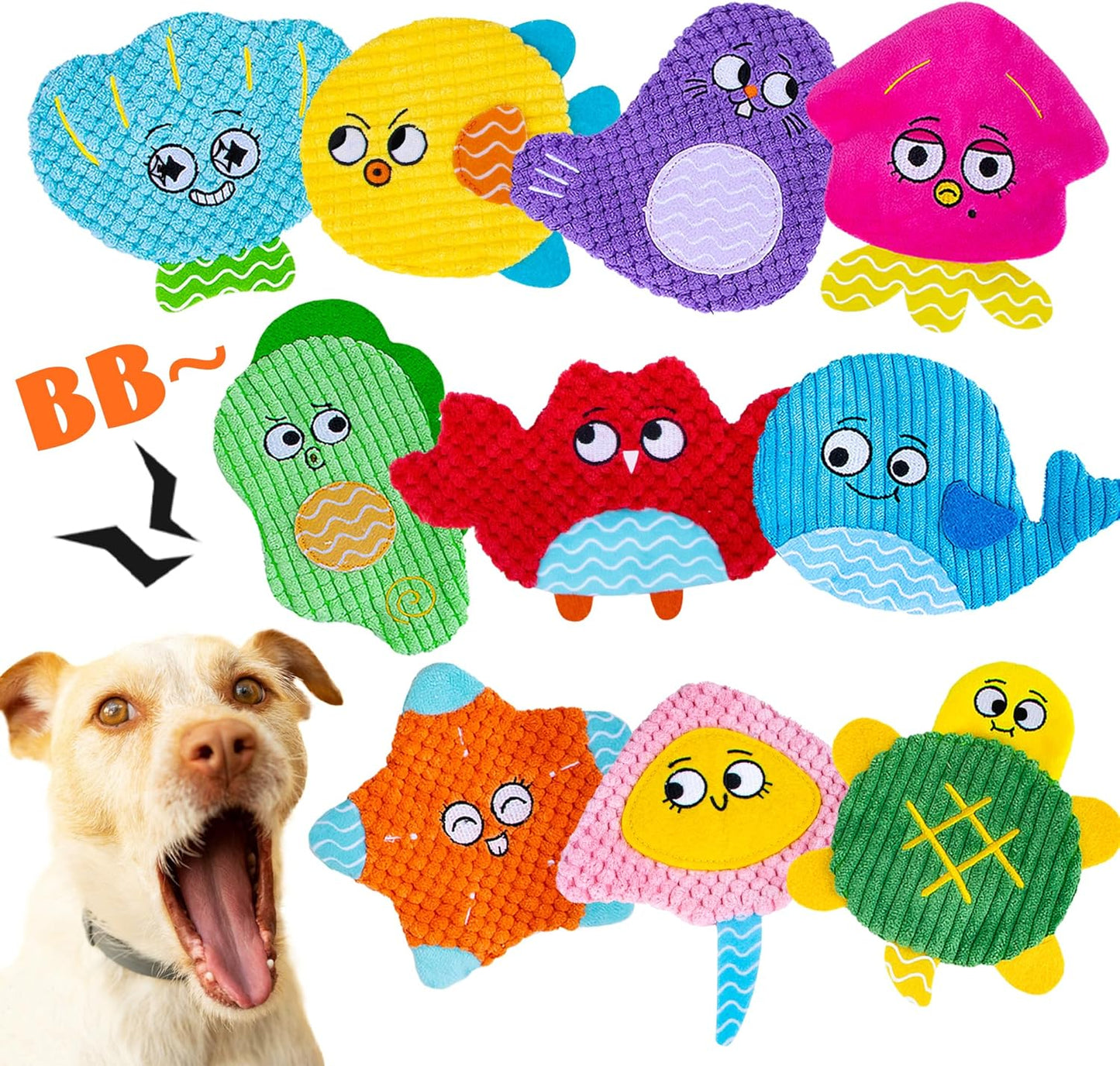 No Stuffing Squeaky Dog Toys 10 Pack - Interactive Fun for Small/Medium Dogs!
