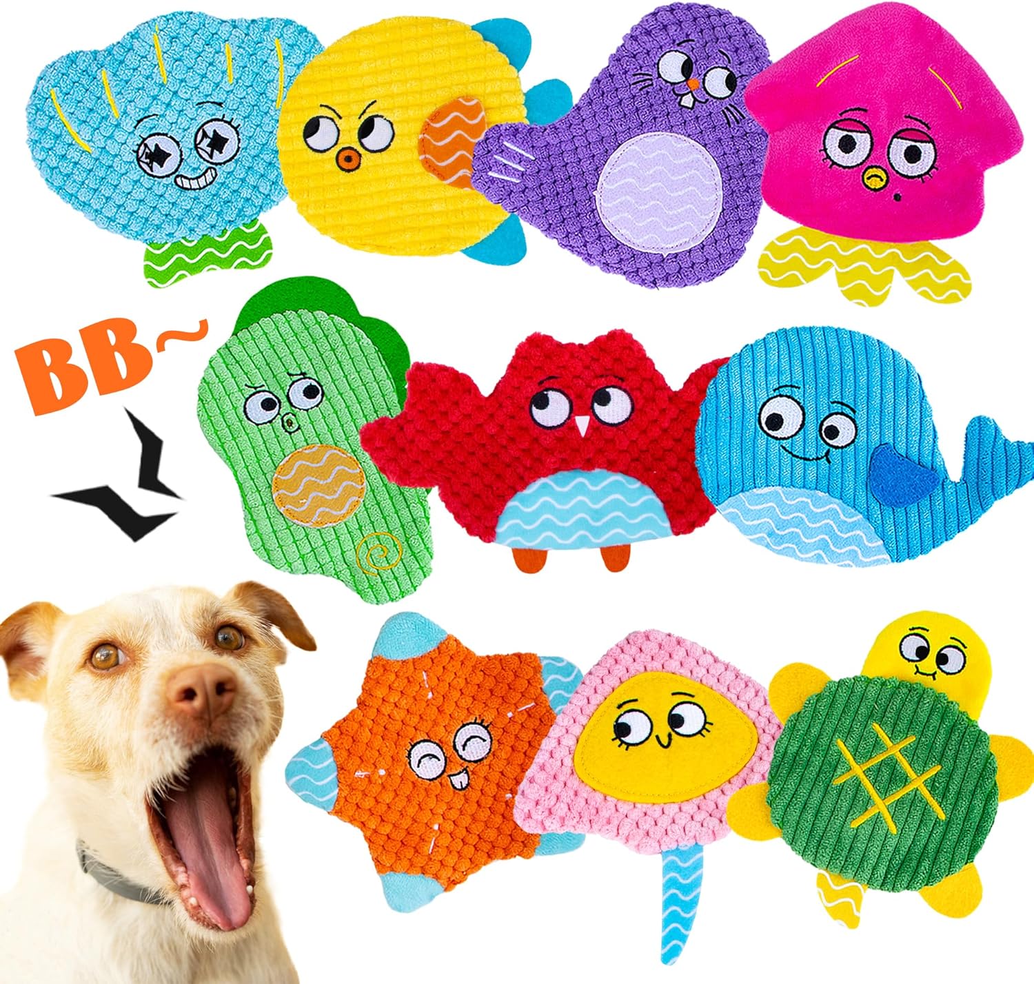 No Stuffing Squeaky Dog Toys 10 Pack - Interactive Fun for Small/Medium Dogs!