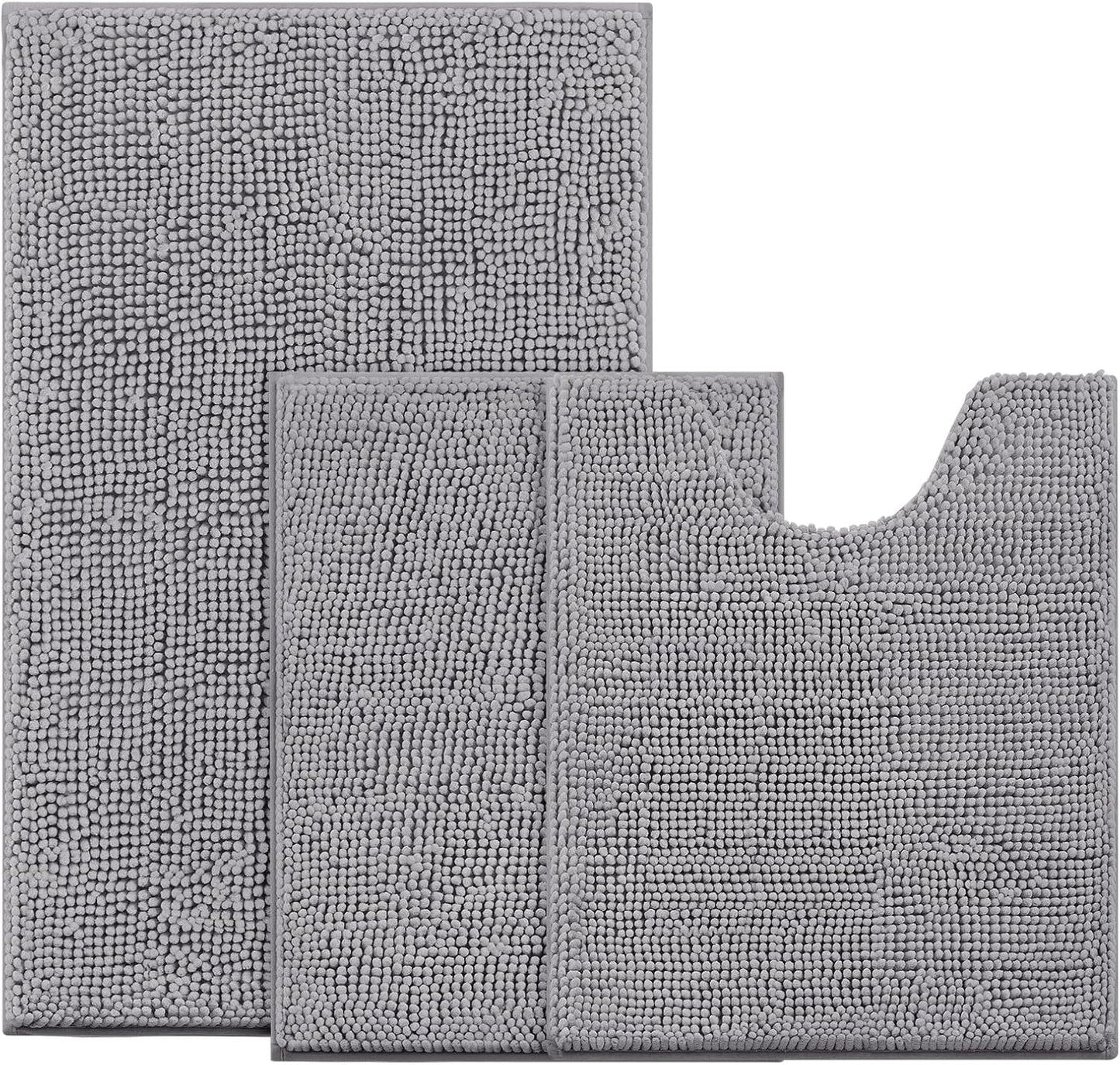 BYSURE Grey Bathroom Rugs Sets 3 Piece Non Slip Plush Mats