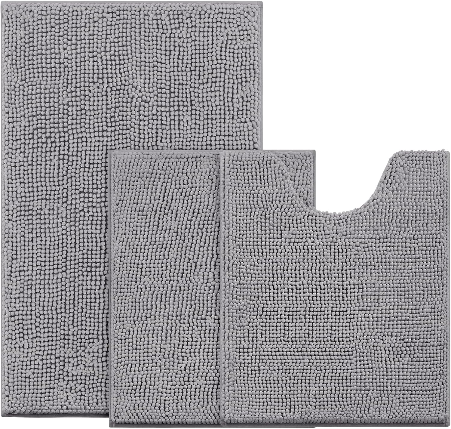 BYSURE Grey Bathroom Rugs Sets 3 Piece Non Slip Plush Mats
