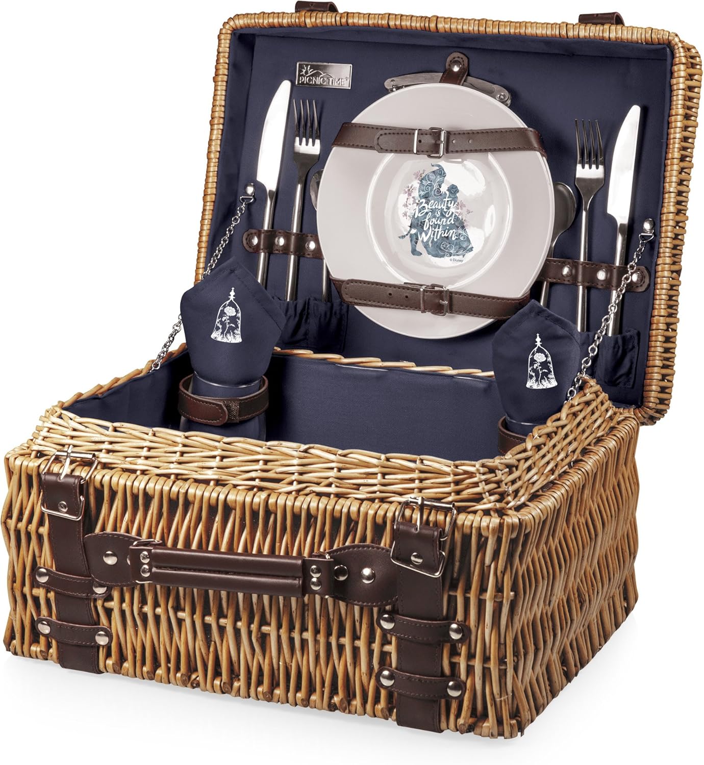 Disney Princess Beauty & the Beast Picnic Basket for 2 - Elegant Navy Blue Set
